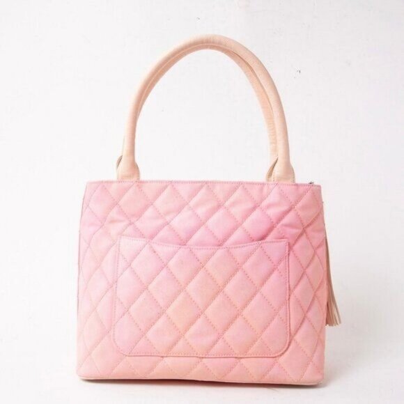 Authentic CHANEL CC Caviar Leather Canvas Medallion Tote Shoulder Bag Two-Tone - Picture 2 of 9